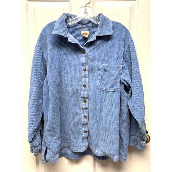L.L. Bean Tops - L.L. Bean Corduroy Shacket Sky Blue Wide Wale Button Up 100% Cotton Women’s 1X